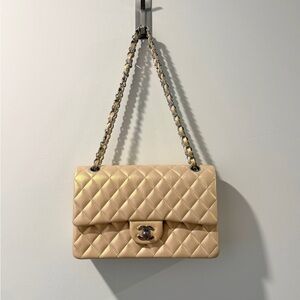 Chanel Iridescent Gold/Champagne Leather Medium Classic Flap Bag